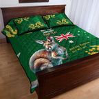 Green Kangaroo and Golden Wattle Personalised Quilt Bed Set Happy Australia Day 6 January