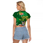 Green Kangaroo and Golden Wattle Personalised Raglan Cropped T Shirt Happy Australia Day 6 January