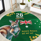 Green Kangaroo and Golden Wattle Personalised Round Carpet Happy Australia Day 6 January