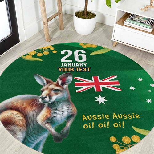Green Kangaroo and Golden Wattle Personalised Round Carpet Happy Australia Day 6 January
