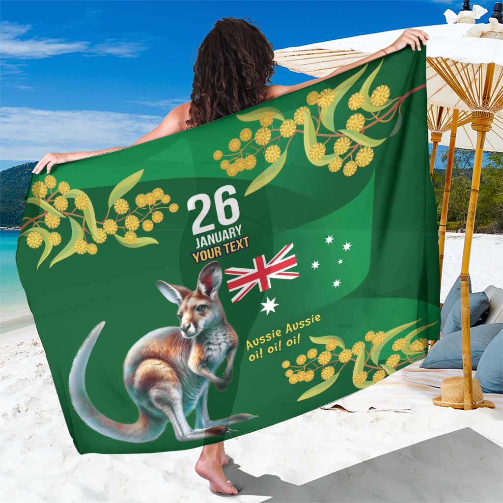 Green Kangaroo and Golden Wattle Personalised Sarong Happy Australia Day 6 January