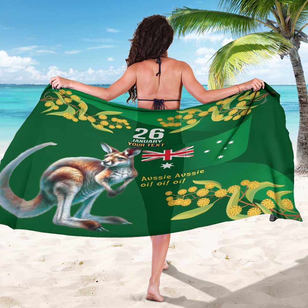 Green Kangaroo and Golden Wattle Personalised Sarong Happy Australia Day 6 January