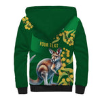 Green Kangaroo and Golden Wattle Personalised Sherpa Hoodie Happy Australia Day 6 January