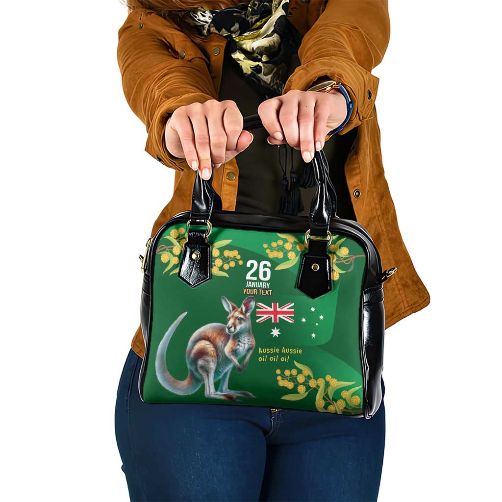 Green Kangaroo and Golden Wattle Personalised Shoulder Handbag Happy Australia Day 6 January