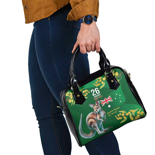 Green Kangaroo and Golden Wattle Personalised Shoulder Handbag Happy Australia Day 6 January