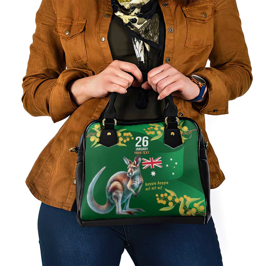 Green Kangaroo and Golden Wattle Personalised Shoulder Handbag Happy Australia Day 6 January