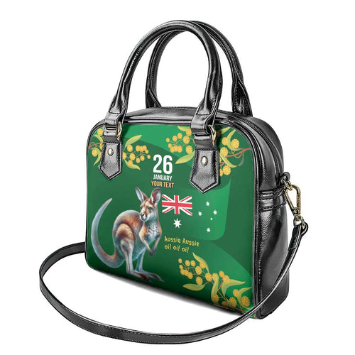 Green Kangaroo and Golden Wattle Personalised Shoulder Handbag Happy Australia Day 6 January