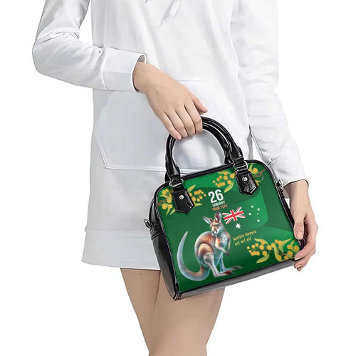 Green Kangaroo and Golden Wattle Personalised Shoulder Handbag Happy Australia Day 6 January
