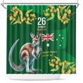 Green Kangaroo and Golden Wattle Personalised Shower Curtain Happy Australia Day 6 January