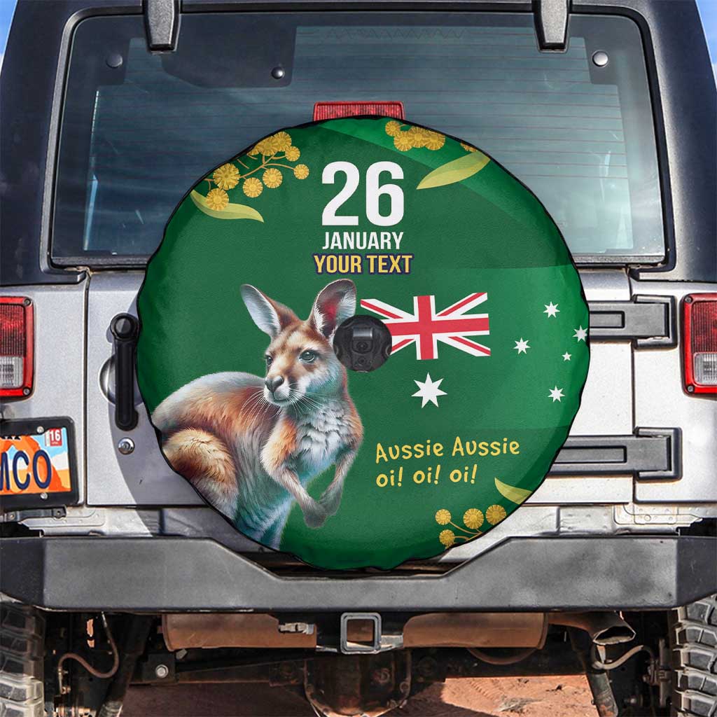 Green Kangaroo and Golden Wattle Personalised Spare Tire Cover Happy Australia Day 6 January