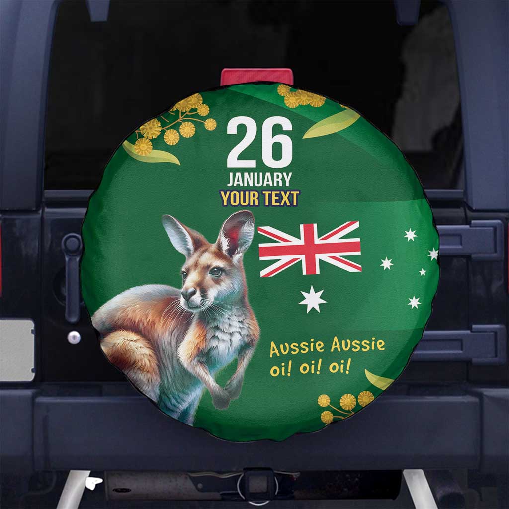 Green Kangaroo and Golden Wattle Personalised Spare Tire Cover Happy Australia Day 6 January