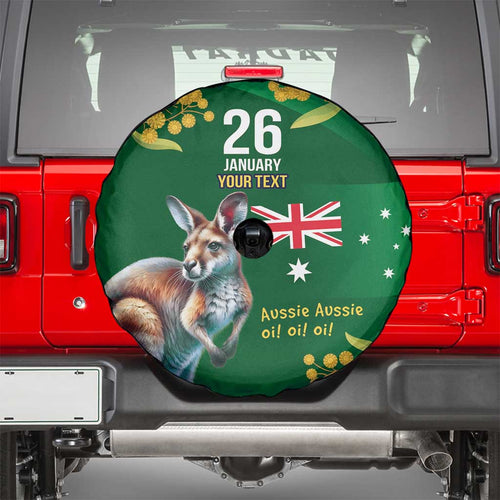 Green Kangaroo and Golden Wattle Personalised Spare Tire Cover Happy Australia Day 6 January