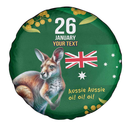Green Kangaroo and Golden Wattle Personalised Spare Tire Cover Happy Australia Day 6 January