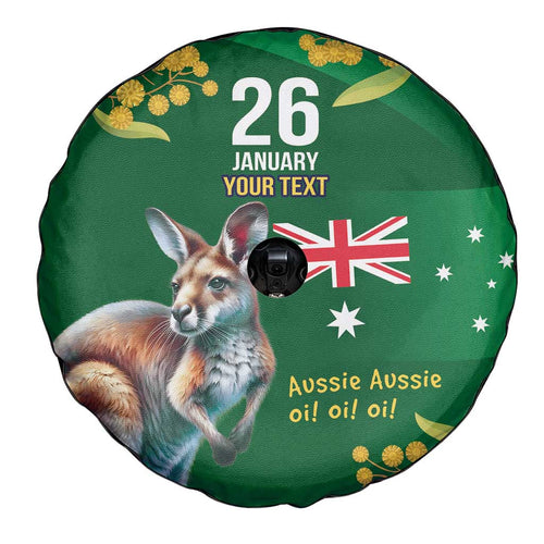 Green Kangaroo and Golden Wattle Personalised Spare Tire Cover Happy Australia Day 6 January