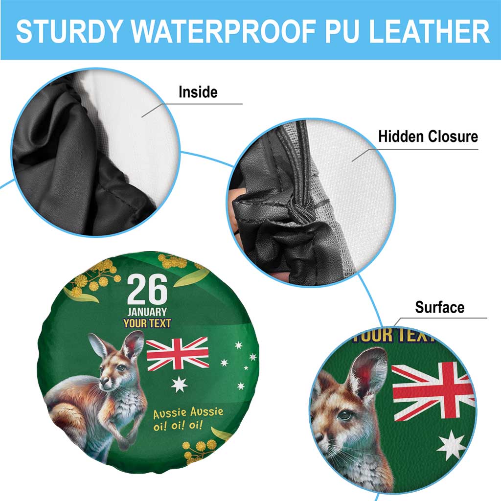 Green Kangaroo and Golden Wattle Personalised Spare Tire Cover Happy Australia Day 6 January