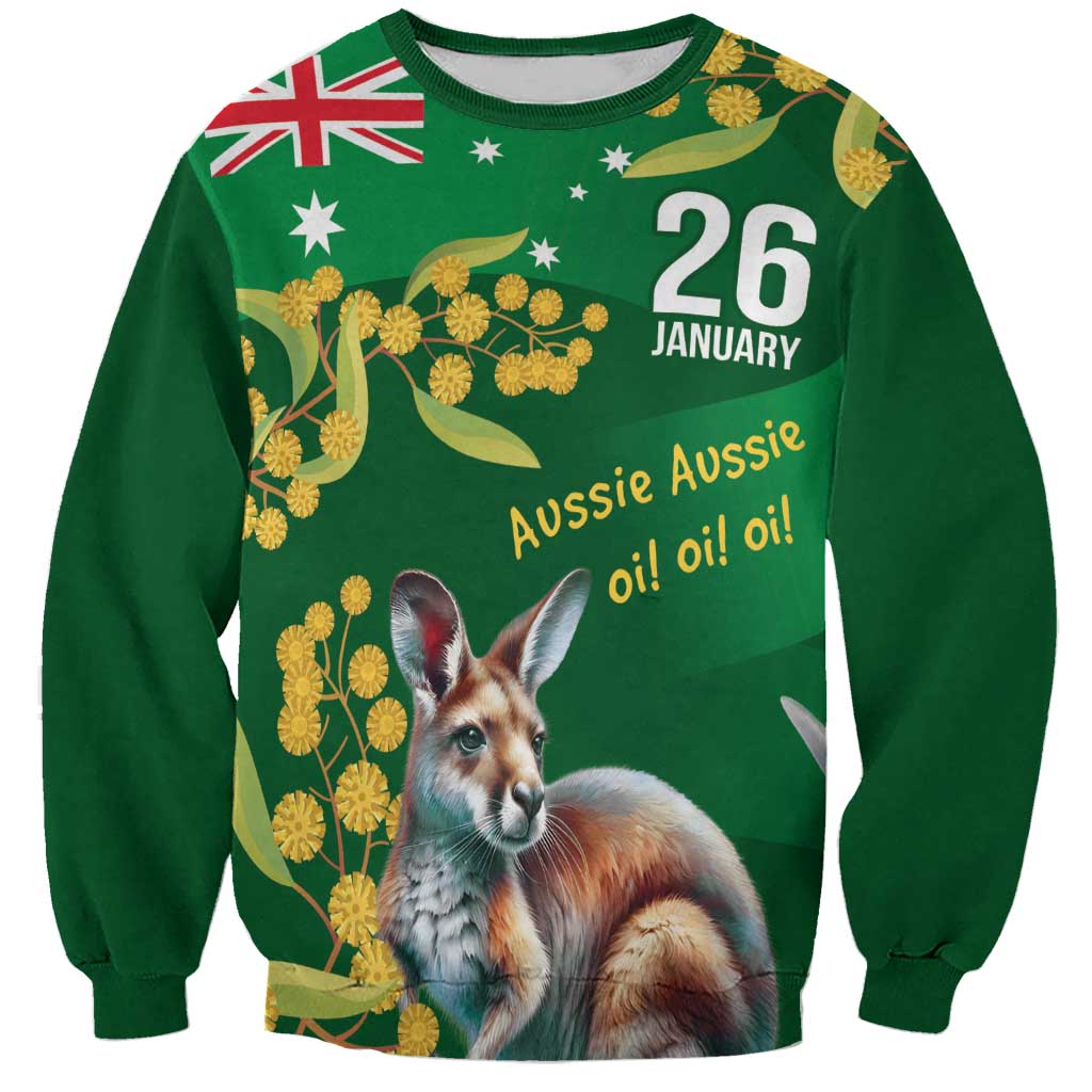 Green Kangaroo and Golden Wattle Personalised Sweatshirt Happy Australia Day 6 January