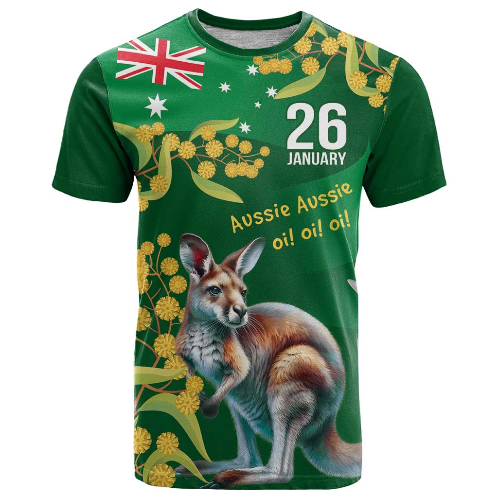 Green Kangaroo and Golden Wattle Personalised T Shirt Happy Australia Day 6 January