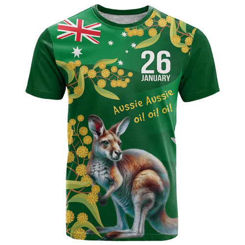 Green Kangaroo and Golden Wattle Personalised T Shirt Happy Australia Day 6 January