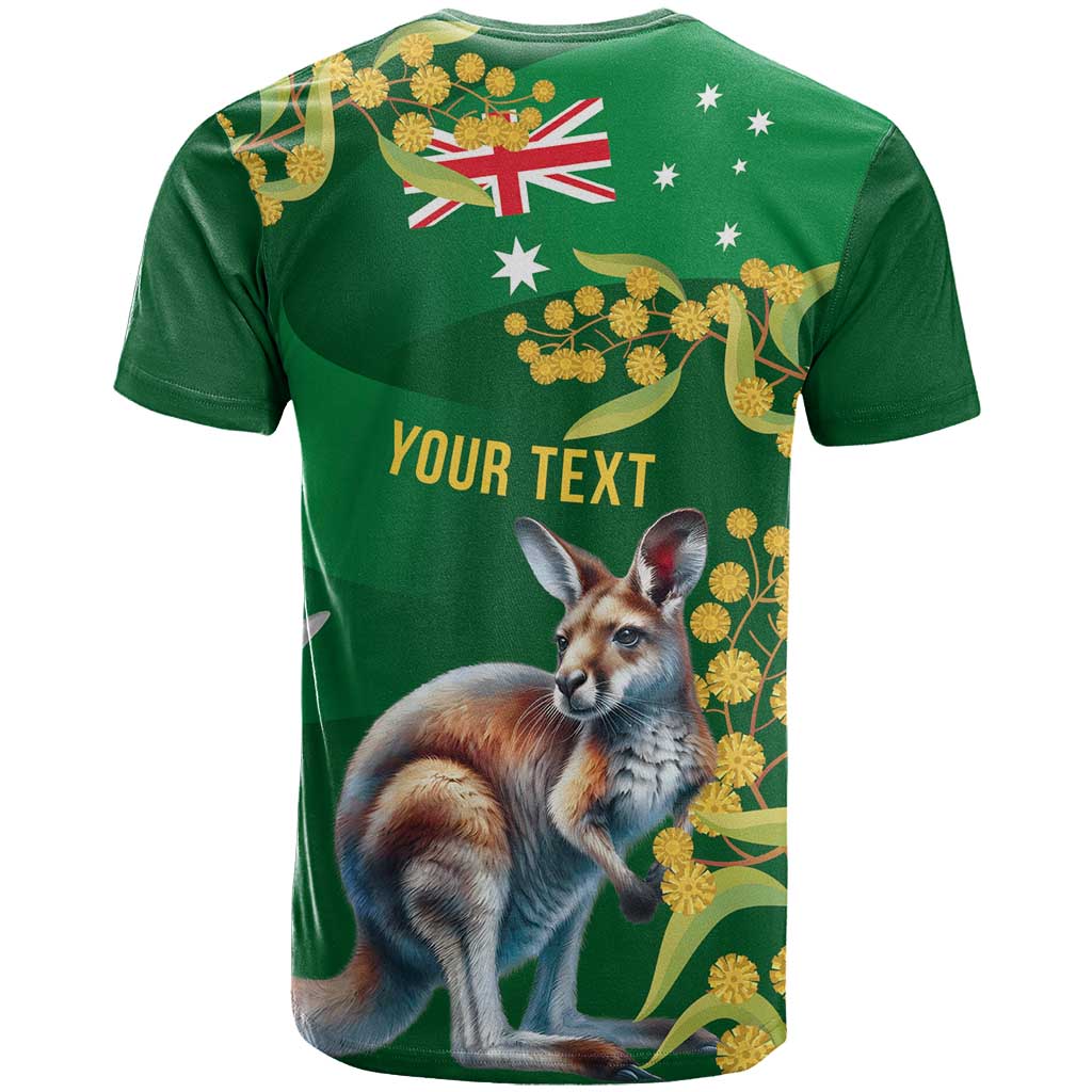 Green Kangaroo and Golden Wattle Personalised T Shirt Happy Australia Day 6 January