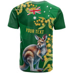 Green Kangaroo and Golden Wattle Personalised T Shirt Happy Australia Day 6 January