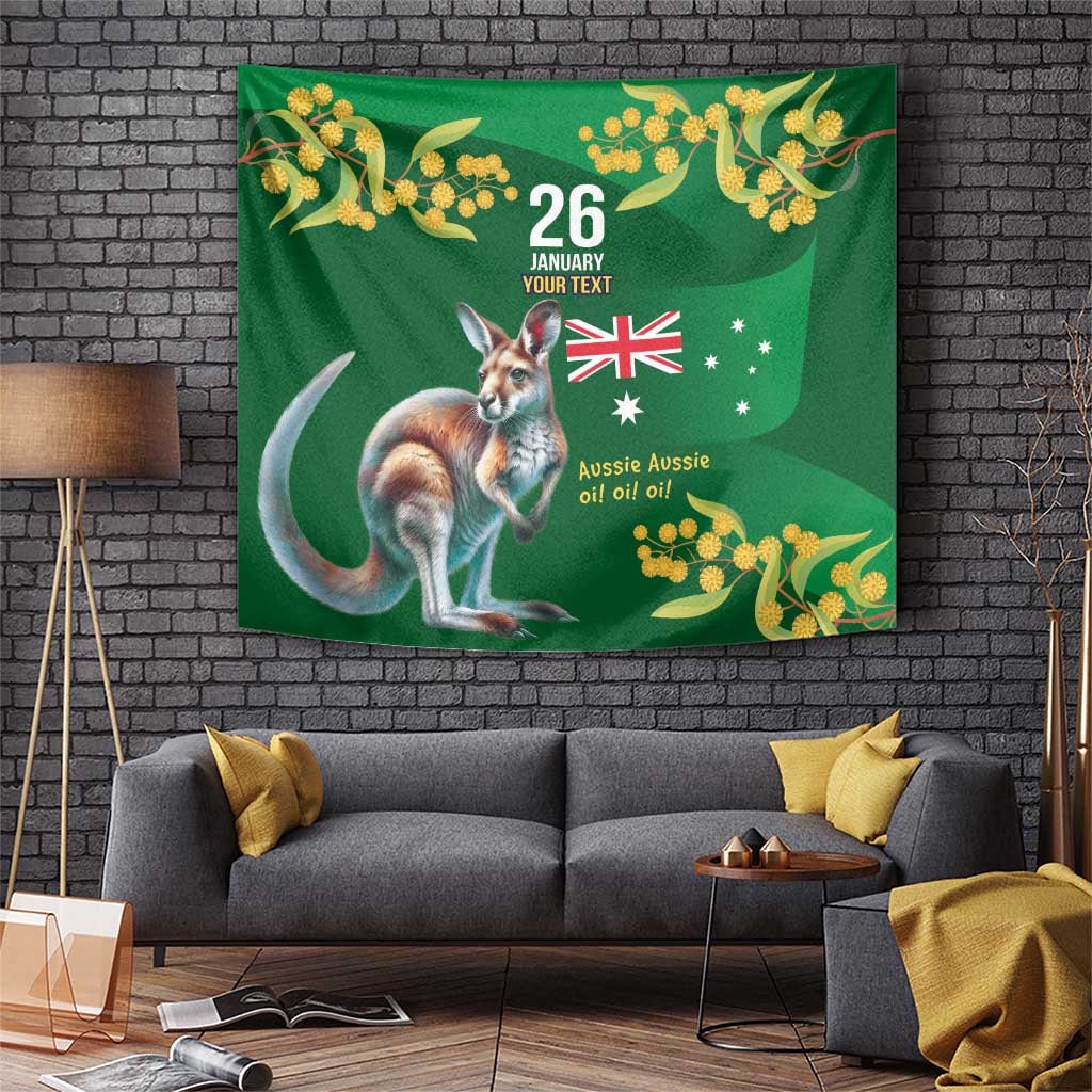 Green Kangaroo and Golden Wattle Personalised Tapestry Happy Australia Day 6 January