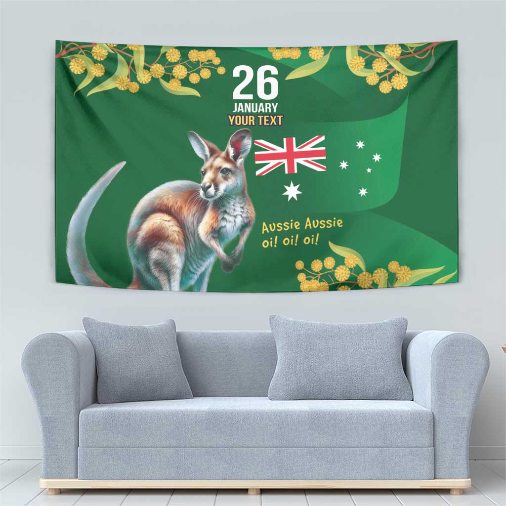 Green Kangaroo and Golden Wattle Personalised Tapestry Happy Australia Day 6 January