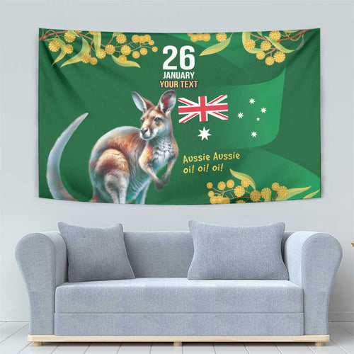 Green Kangaroo and Golden Wattle Personalised Tapestry Happy Australia Day 6 January