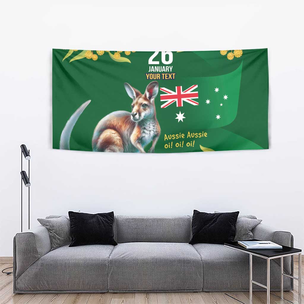 Green Kangaroo and Golden Wattle Personalised Tapestry Happy Australia Day 6 January