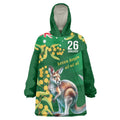 Green Kangaroo and Golden Wattle Personalised Wearable Blanket Hoodie Happy Australia Day 6 January