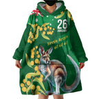 Green Kangaroo and Golden Wattle Personalised Wearable Blanket Hoodie Happy Australia Day 6 January