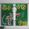Green Kangaroo and Golden Wattle Personalised Window Curtain Happy Australia Day 6 January
