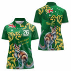 Green Kangaroo and Golden Wattle Personalised Women Polo Shirt Happy Australia Day 6 January