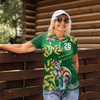 Green Kangaroo and Golden Wattle Personalised Women Polo Shirt Happy Australia Day 6 January