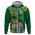Green Kangaroo and Golden Wattle Personalised Zip Hoodie Happy Australia Day 6 January