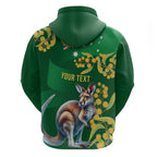 Green Kangaroo and Golden Wattle Personalised Zip Hoodie Happy Australia Day 6 January