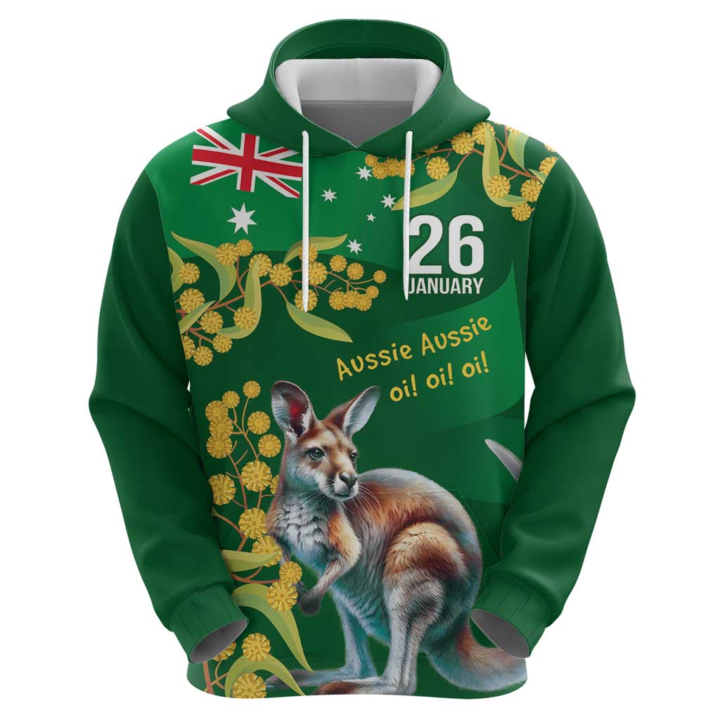 Green Kangaroo and Golden Wattle Personalised Zip Hoodie Happy Australia Day 6 January