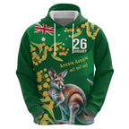 Green Kangaroo and Golden Wattle Personalised Zip Hoodie Happy Australia Day 6 January