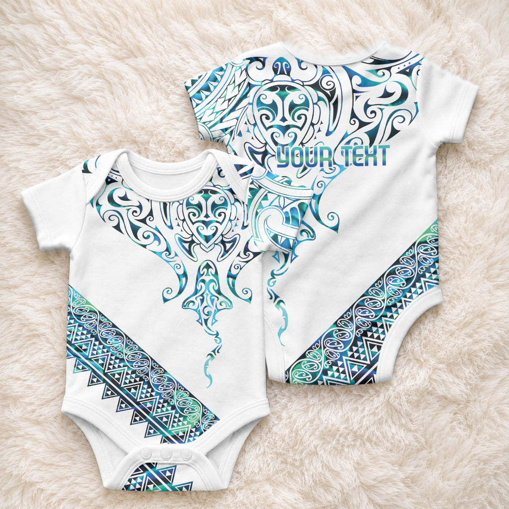 Kahui Whetu Paua shell Kowhaiwhai Taniko Personalised Baby Onesie Manta Ray Shark-Turtle Maori Tribal Style