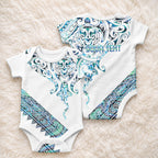 Kahui Whetu Paua shell Kowhaiwhai Taniko Personalised Baby Onesie Manta Ray Shark-Turtle Maori Tribal Style