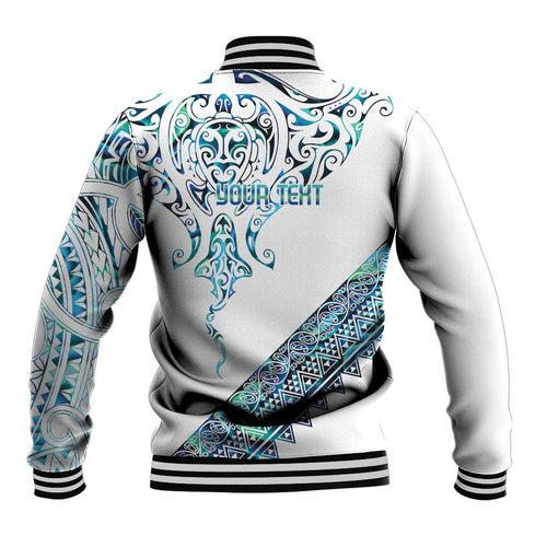 Kahui Whetu Paua shell Kowhaiwhai Taniko Personalised Baseball Jacket Manta Ray Shark-Turtle Maori Tribal Style