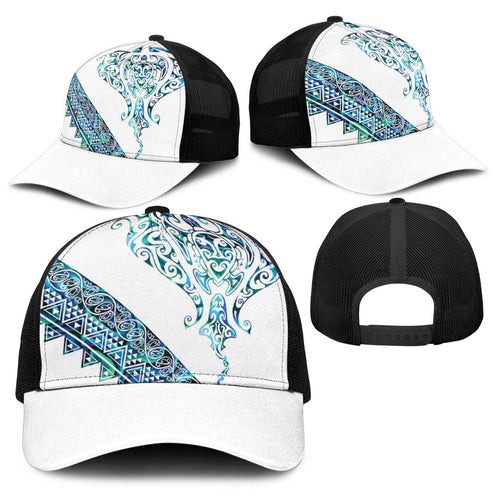 Kahui Whetu Paua shell Kowhaiwhai Taniko Baseball Net Cap Manta Ray Shark-Turtle Maori Tribal Style