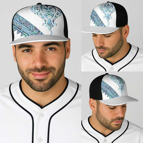 Kahui Whetu Paua shell Kowhaiwhai Taniko Baseball Net Cap Manta Ray Shark-Turtle Maori Tribal Style