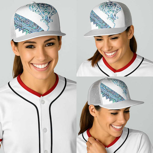 Kahui Whetu Paua shell Kowhaiwhai Taniko Baseball Net Cap Manta Ray Shark-Turtle Maori Tribal Style
