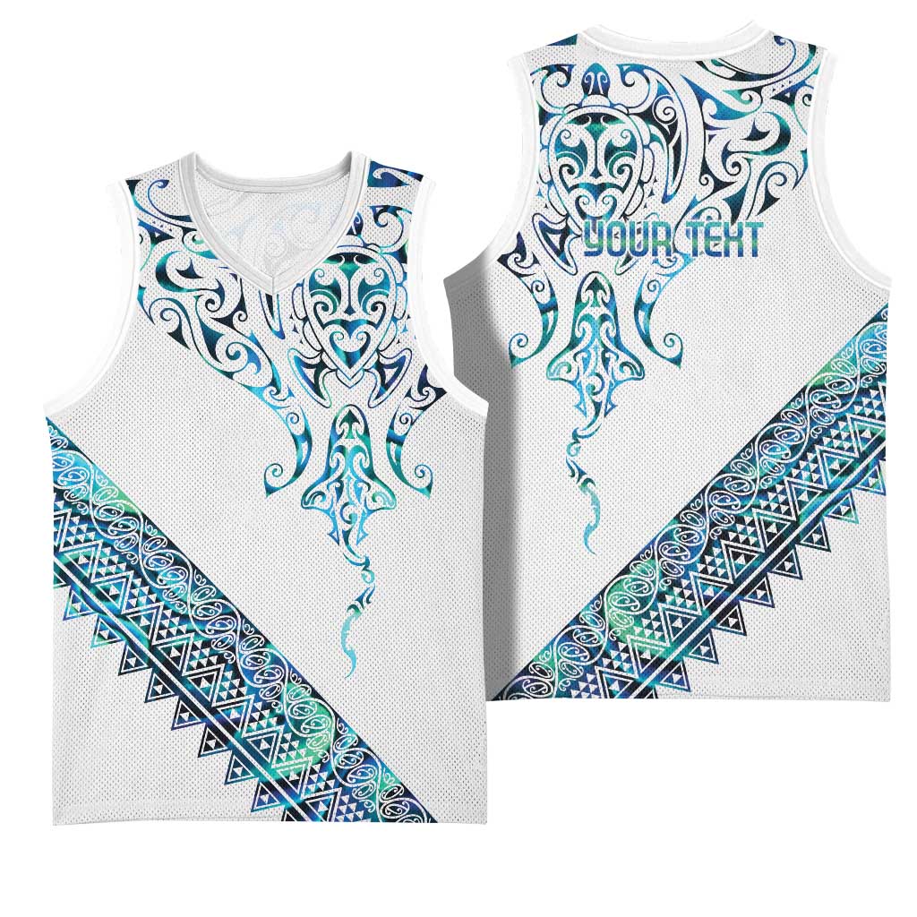 Kahui Whetu Paua shell Kowhaiwhai Taniko Personalised Basketball Jersey Manta Ray Shark-Turtle Maori Tribal Style