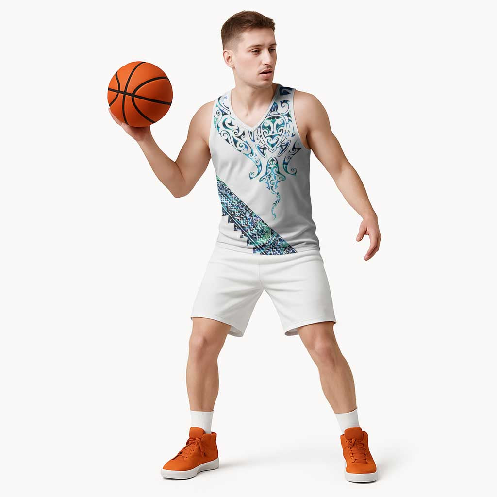 Kahui Whetu Paua shell Kowhaiwhai Taniko Personalised Basketball Jersey Manta Ray Shark-Turtle Maori Tribal Style