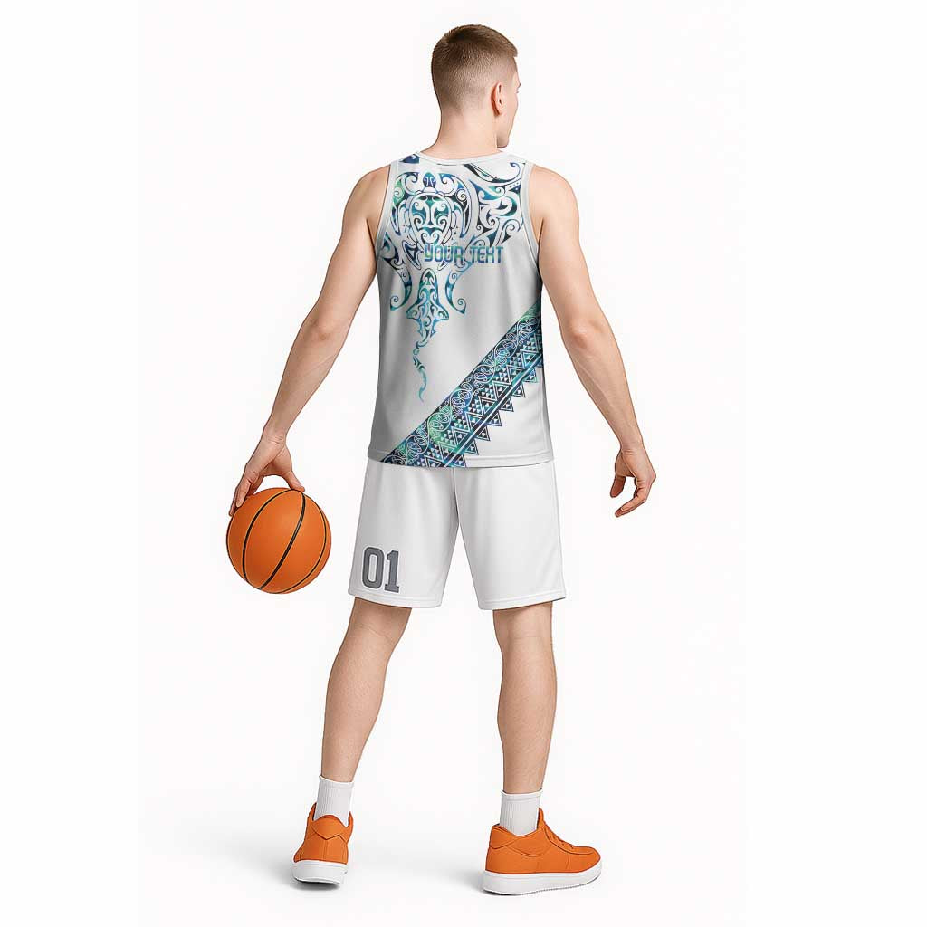 Kahui Whetu Paua shell Kowhaiwhai Taniko Personalised Basketball Jersey Manta Ray Shark-Turtle Maori Tribal Style