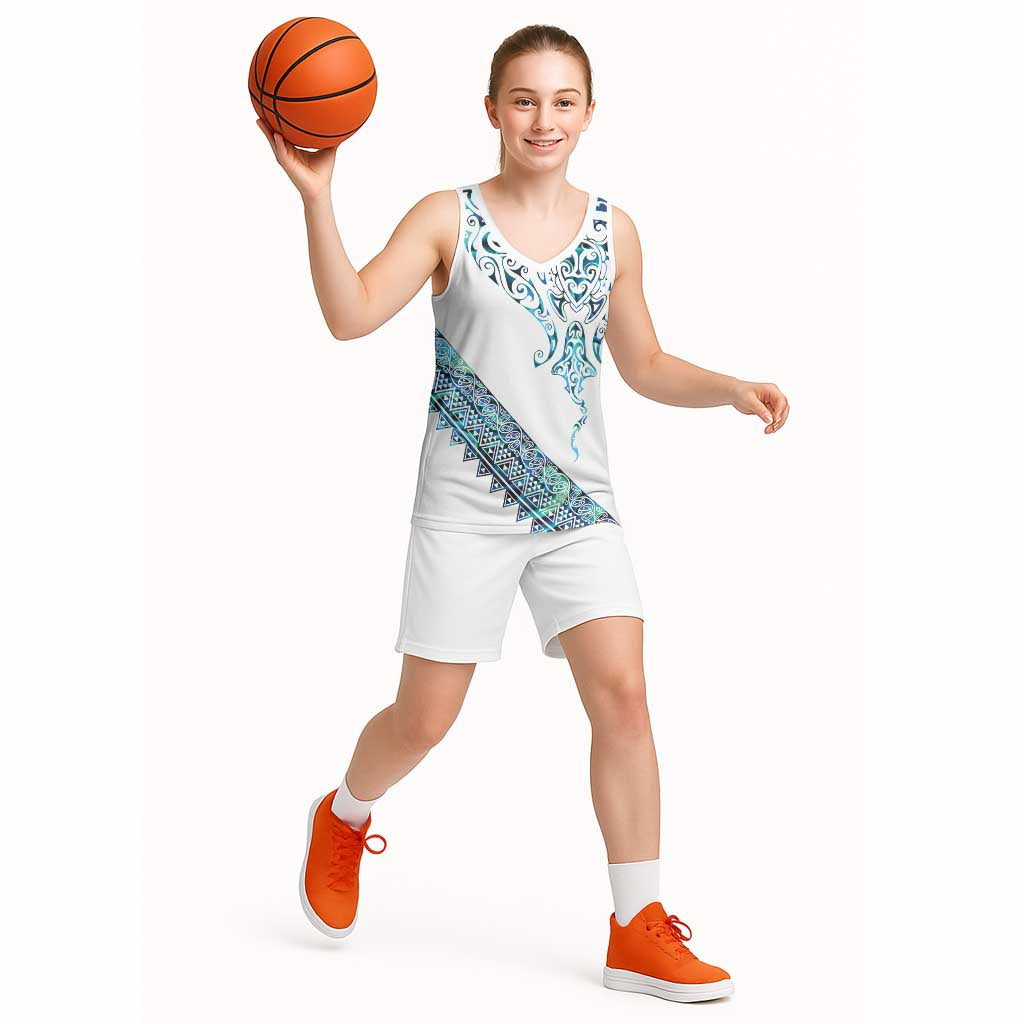 Kahui Whetu Paua shell Kowhaiwhai Taniko Personalised Basketball Jersey Manta Ray Shark-Turtle Maori Tribal Style