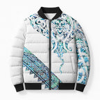 Kahui Whetu Paua shell Kowhaiwhai Taniko Personalised Bomber Puffer Jacket Manta Ray Shark-Turtle Maori Tribal Style