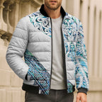 Kahui Whetu Paua shell Kowhaiwhai Taniko Personalised Bomber Puffer Jacket Manta Ray Shark-Turtle Maori Tribal Style