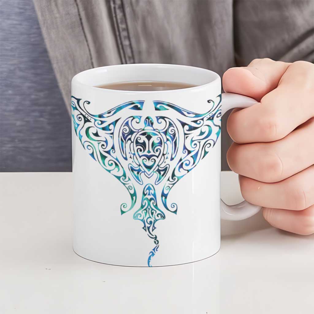 Kahui Whetu Paua shell Kowhaiwhai Taniko Personalised Ceramic Mug Manta Ray Shark-Turtle Maori Tribal Style